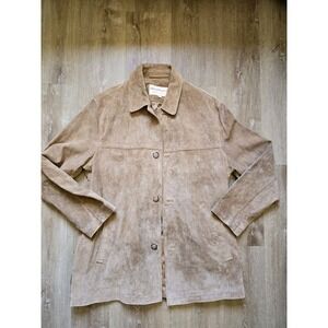 Vintage Norm Thompson Washable  Tan Suede Car Coat Chore Jacket- Size L Unisex